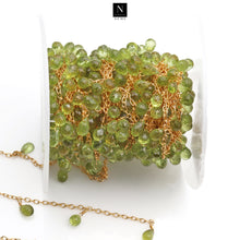 Load image into Gallery viewer, Peridot 7x4mm Cluster Rosary Chain Faceted Gold Plated Dangle Rosary 5FT
