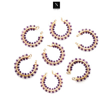 Load image into Gallery viewer, 5PC Round Beaded Gemstone Hoop Earrings, 42x39mm Gold Plated Circle Hoops &amp; Faceted Gemstone Beads
