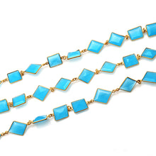 Load image into Gallery viewer, Sky Blue Chalcedony Mix Faceted 10-15mm Gold Plated  Wholesale Bezel Continuous Connector Chain
