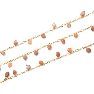 Peach Moonstone 8x5mm Cluster Rosary Chain Faceted Gold Plated Dangle Rosary 5FT
