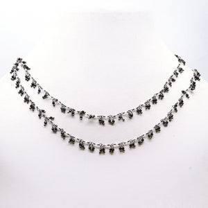 Black Spinel & Crystal 1.5-2mm Cluster Rosary Chain Faceted Oxidized Dangle Rosary 5FT