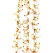 Load image into Gallery viewer, Pearl 4x3mm Cluster Rosary Chain Faceted Gold Plated Dangle Rosary 5FT
