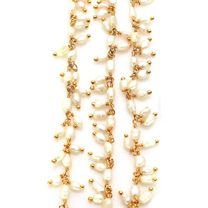 Pearl 4x3mm Cluster Rosary Chain Faceted Gold Plated Dangle Rosary 5FT