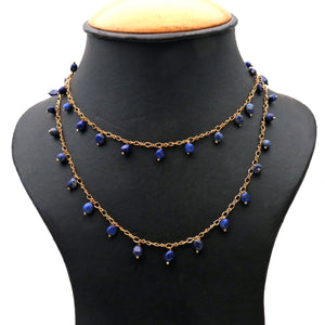 Lapis 8x5mm Cluster Rosary Chain Faceted Gold Plated Dangle Rosary 5FT