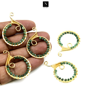 5 Pc Hoop Beaded 46x32mm Round Gold Faceted Wire Wrapped Hoop Connector