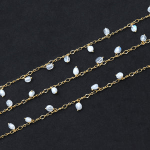 Rainbow Moonstone 8x5mm Cluster Rosary Chain Faceted Gold Plated Dangle Rosary 5FT