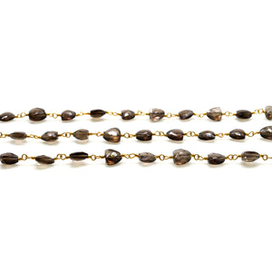Smokey Topaz 6mm Trillion Faceted Gold Plated Beads Rosary 5FT