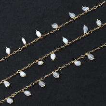 Load image into Gallery viewer, White Chalcedony 8x5mm Cluster Rosary Chain Faceted Gold Plated Dangle Rosary 5FT
