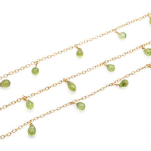Load image into Gallery viewer, Peridot 7x4mm Cluster Rosary Chain Faceted Gold Plated Dangle Rosary 5FT
