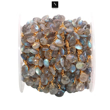 Load image into Gallery viewer, Labradorite 10x8mm Cluster Rosary Chain Faceted Gold Plated Dangle Rosary 5FT
