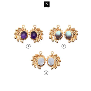 5 Pair Angel Wings & Oval Gemstone Earring 22x16mm Gold Spiral Wings Gemstone Earrings
