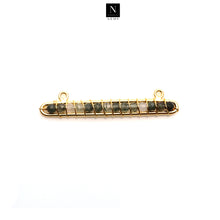 Load image into Gallery viewer, 5PC Wire Wrapped Beaded Gemstone Connector 45x8mm Rectangle Bar Double Bail Pendant
