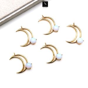 5PC Gold Plated Moon & Prong Setting 28x11mm Crescent Moon Necklace Pendant