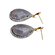 Load image into Gallery viewer, Gold Vermeil Over Sterling Silver Sapphire With Cubic Zirconia Pave Diamond 19x41mm Dangle Drop Earring
