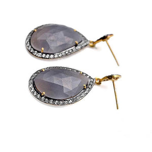 Gold Vermeil Over Sterling Silver Sapphire With Cubic Zirconia Pave Diamond 19x41mm Dangle Drop Earring