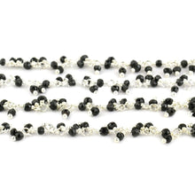 Load image into Gallery viewer, Black Spinel 2-1.5mm Cluster Rosary Chain Faceted Silver Plated Dangle Rosary 5FT
