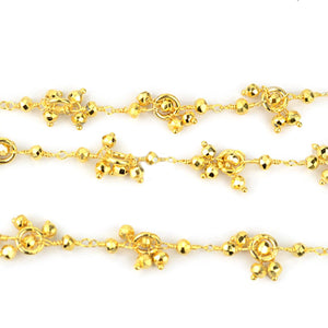 Golden Pyrite 2.5-3mm Cluster Rosary Chain Faceted Gold Plated Dangle Rosary 5FT