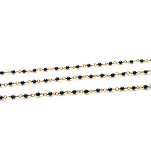 5ft Metallic Blue Pyrite 2-2.5mm Gold Wire Wrapped Beads Rosary | Gemstone Rosary Chain | Wholesale Chain Faceted Crystal