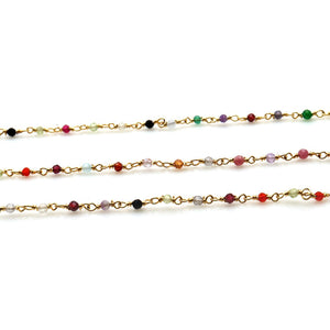 5ft Multi Color Stone 2-2.5mm Gold Wire Wrapped Beads Rosary | Gemstone Rosary Chain | Wholesale Chain Faceted Crystal