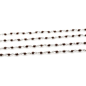 5ft Brown Pyrite 2-2.5mm Silver Wire Wrapped Beads Rosary | Gemstone Rosary Chain | Wholesale Chain Faceted Crystal
