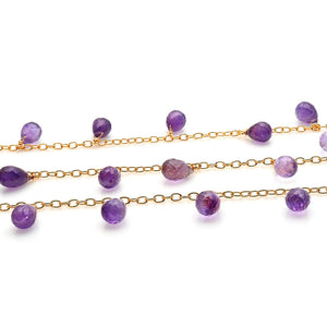 Amethyst 10x6mm Cluster Rosary Chain Faceted Gold Plated Dangle Rosary 5FT