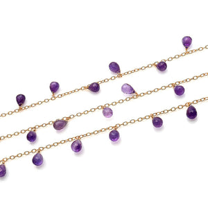 Amethyst 10x6mm Cluster Rosary Chain Faceted Gold Plated Dangle Rosary 5FT