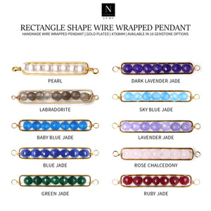 5PC Rectangle Gemstone Pendant 47x8mm Gold Plated Double Bail Wire Wrapped Pendant