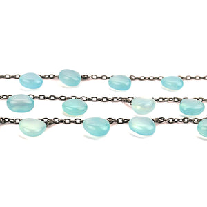 Sky Blue Chalcedony 10x8mm Cluster Rosary Chain Faceted Oxidized Dangle Rosary 5FT