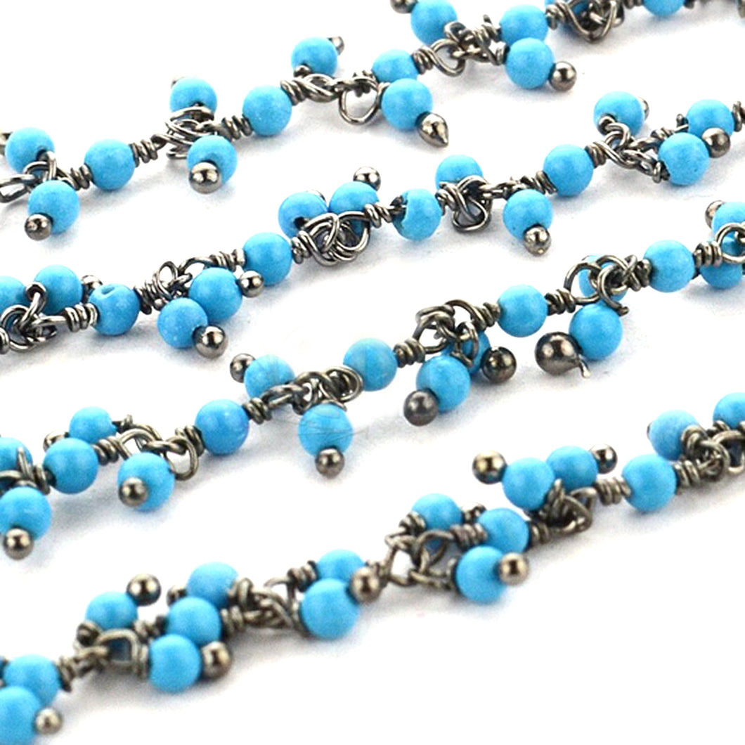 Turquoise 2-2.5mm Cluster Rosary Chain Faceted Oxidized Dangle Rosary 5FT