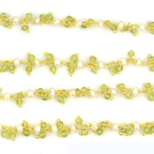 Load image into Gallery viewer, Peridot &amp; Pearl 3-2.5mm Cluster Rosary Chain Faceted Gold Plated Dangle Rosary 5FT
