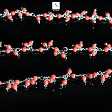 Load image into Gallery viewer, Red Coral 2-2.5mm Cluster Rosary Chain Faceted Silver Plated Dangle Rosary 5FT
