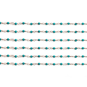 5ft Turquoise 2-2.5mm Rose Gold Wire Wrapped Beads Rosary | Gemstone Rosary Chain | Wholesale Chain Faceted Crystal