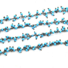 Load image into Gallery viewer, Turquoise 2-2.5mm Cluster Rosary Chain Faceted Oxidized Dangle Rosary 5FT
