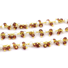 Load image into Gallery viewer, Garnet &amp; Pearl 2-2.5mm Cluster Rosary Chain Faceted Gold Plated Dangle Rosary 5FT
