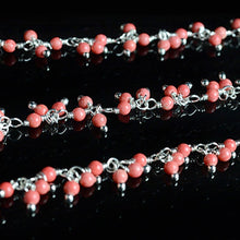 Load image into Gallery viewer, Red Coral 2-2.5mm Cluster Rosary Chain Faceted Silver Plated Dangle Rosary 5FT

