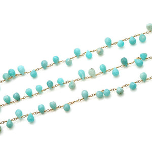 Amazonite 8x5mm Cluster Rosary Chain Faceted Gold Plated Dangle Rosary 5FT