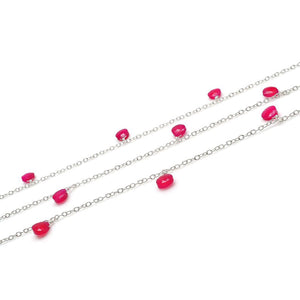 Hot Pink Chalcedony 10x8mm Cluster Rosary Chain Faceted Silver Plated Dangle Rosary 5FT