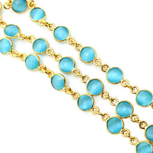 Load image into Gallery viewer, Blue Monalisa Round 5mm Gold Plated  Wholesale Bezel Continuous Connector Chain
