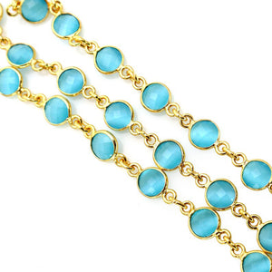 Blue Monalisa Round 5mm Gold Plated  Wholesale Bezel Continuous Connector Chain