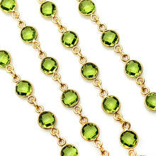 Load image into Gallery viewer, Peridot Round 5mm Gold Plated Wholesale Bezel Continuous Connector Chain
