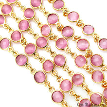Load image into Gallery viewer, Pink Monalisa Round 5mm Gold Plated Wholesale Bezel Continuous Connector Chain
