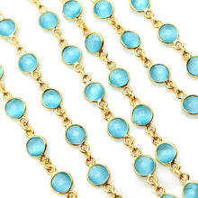 Load image into Gallery viewer, Blue Monalisa Round 5mm Gold Plated  Wholesale Bezel Continuous Connector Chain
