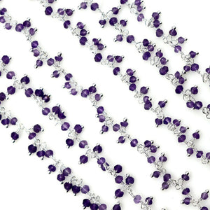 Amethyst 2.5-3mm Cluster Rosary Chain Faceted Silver Plated Dangle Rosary 5FT