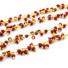 Load image into Gallery viewer, Red Coral 2-2.5mm Cluster Rosary Chain Faceted Gold Plated Dangle Rosary 5FT
