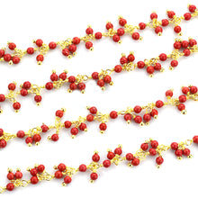 Load image into Gallery viewer, Red Coral 2-2.5mm Cluster Rosary Chain Faceted Gold Plated Dangle Rosary 5FT
