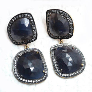 Gold Vermeil Over Sterling Silver Blue Sapphire With Cubic Zirconia Pave Diamond 44x20mm Dangle Drop Earring