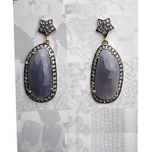 Load image into Gallery viewer, Gold Vermeil Over Sterling Silver Blue Sapphire With Cubic Zirconia Pave Diamond 43x16mm Dangle Drop Earring
