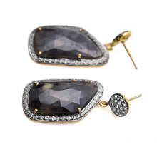 Load image into Gallery viewer, Blue Sapphire With Cubic Zirconia Pave Diamond 40x19mm,Gold Vermeil Dangle Drop Stud Earring
