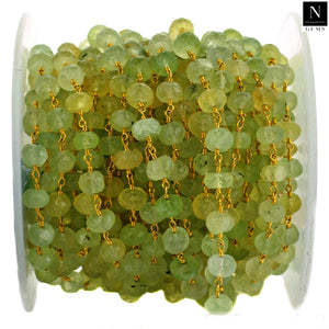 Prehnite Faceted Large Beads 7-8mm Gold Plated Rosary Chain