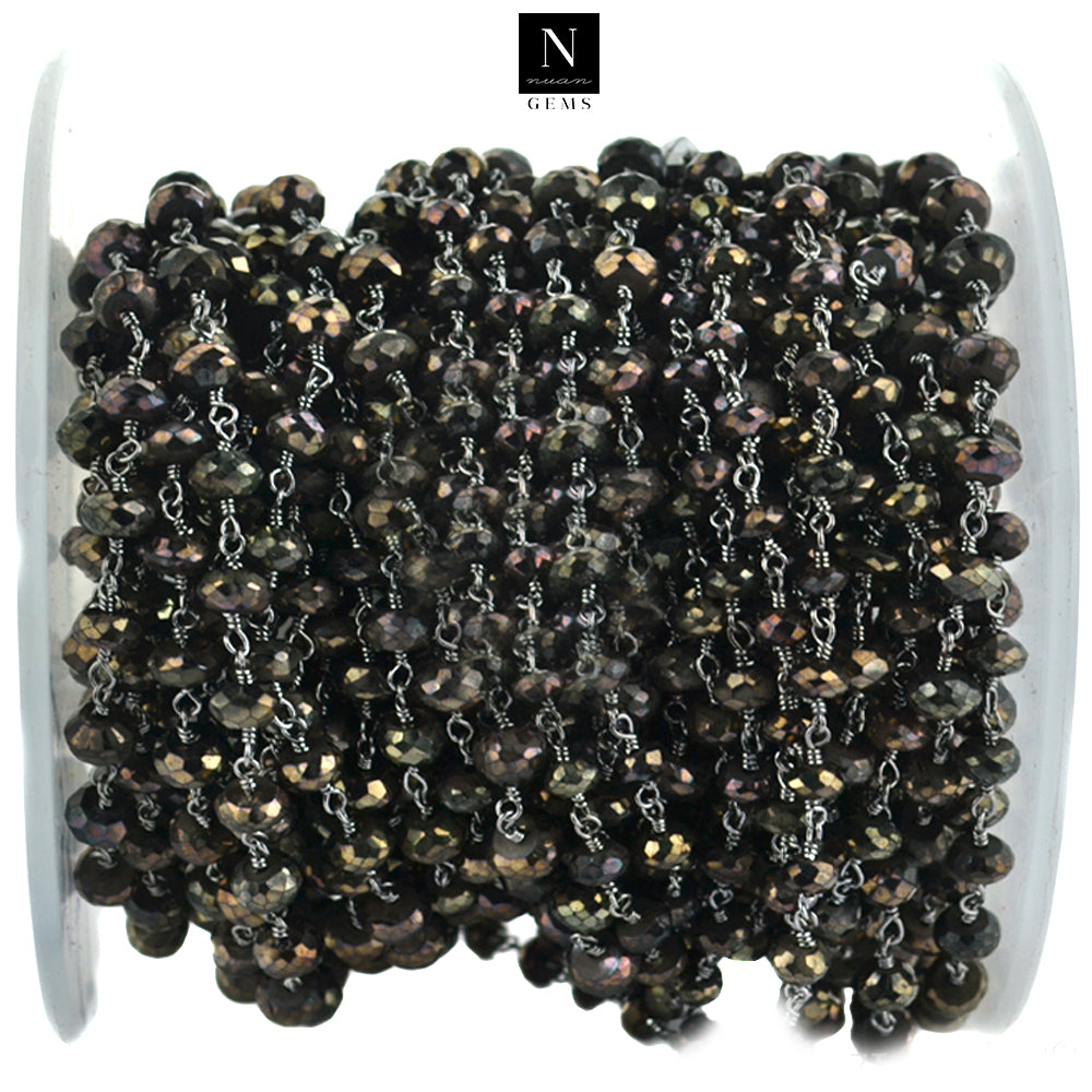 Mystique Pyrite Faceted Large Beads 5-6mm Oxidized Rosary Chain